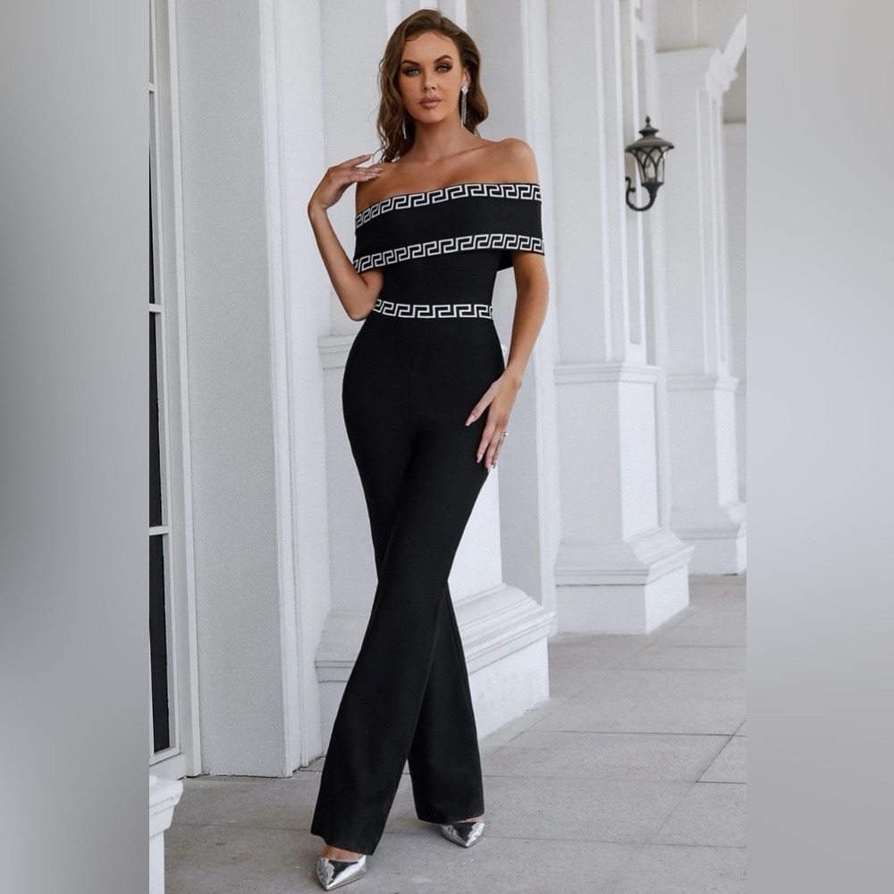 Sesidy Quilla Black Off Shoulder Women’s Jumpsuit black/white size Medium